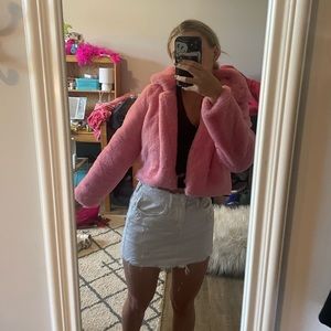 amazon fluffy pink jacket; size small